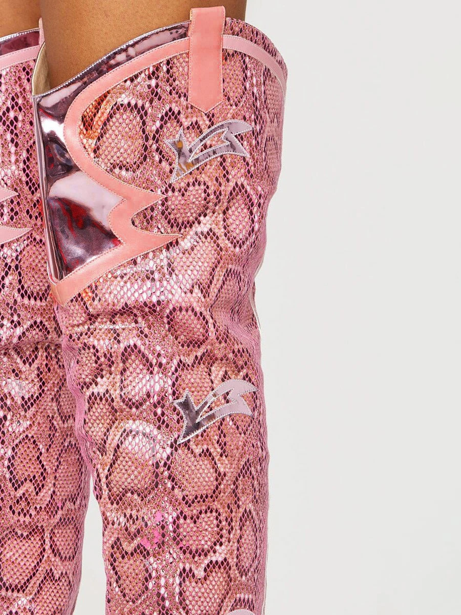 Women Western Boots Snake Pattern Pointed Toe Over The Knee Boots Leather Chunky Heel Thigh High Boots 3 Women Western Boots Snake Pattern Pointed Toe Over The Knee Boots Leather Chunky Heel Thigh High Boots - Image 3