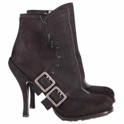 Dior Spy Button High Heel Ankle Boots In Black Leather