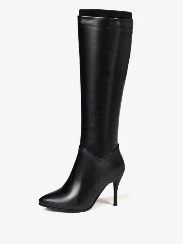 Knee High Boots Womens Solid Color Pointed Toe Stiletto Heel Boots 1 Knee High Boots Womens Solid Color Pointed Toe Stiletto Heel Boots