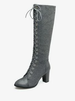 Knee High Boots Womens And Micro Suede Lace Up Round Toe Chunky Heel Boots -winter shoes Sales 2023 e9ab4dd7 fdb2 4a16 b68e 5b62287848d8