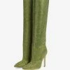 High Heel Wide Calf Boots Women Rhinestones Pointed Toe Stiletto Knee High Boots Sexy Party Shoes