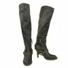 Ermanno Scervino Blue Satin Black Leather Over The Knee Boots Heels Shoes Sz 39