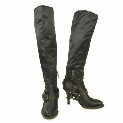 Ermanno Scervino Blue Satin Black Leather Over The Knee Boots Heels Shoes Sz 39