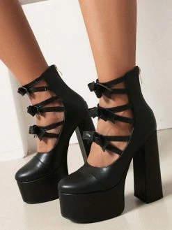 Women's High Heel Booties PU Leather Round Toe Platform Bow Detail Chunky Heel Ankle Boots -winter shoes Sales 2023 f11e5d0e 81fa 48c5 8b25 dc78a392e694