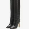 Women's Wide Calf Boots Burgundy Pointed Toe Chunky Heel Knee High Boots