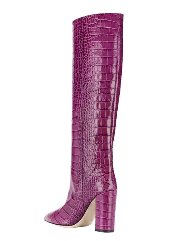 Women's Croc Print Chunky Heel Knee High Boots 8 Women's Croc Print Chunky Heel Knee High Boots - Image 8