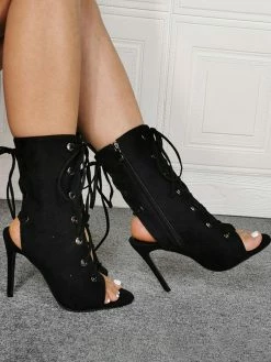 Brown Sandal Booties High Heel Peep Toe US 4-US13 Lace Up Nubuck Ankle Boots For Women