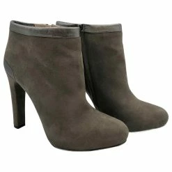 Fendi Dark Grey Ankle Boots With Pewter Leather & Metal Trim