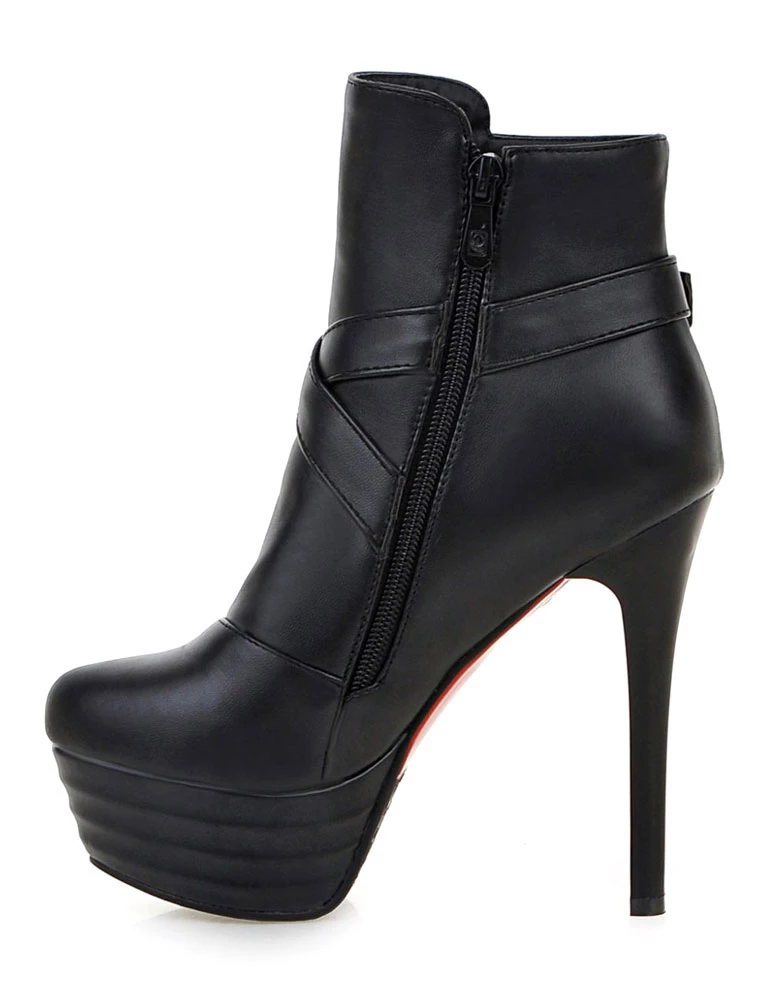 Black Ankle Boots High Heel Platform Booties Women's Buckle Zipper Stiletto Short Boots 5 Black Ankle Boots High Heel Platform Booties Women's Buckle Zipper Stiletto Short Boots - Image 5