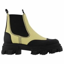 Ganni Yellow Leather Cleated Boots