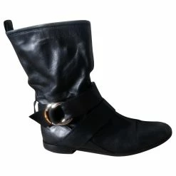 Gucci Buckled Ankle Boots With Bamboo Ring In Black Leather
