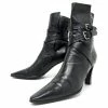 Hermès HERMES ANKLE BOOTS 38.5 BLACK LEATHER Lined BUCKLE STRAPS BOOTS