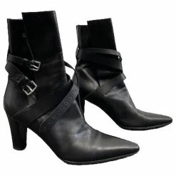 Hermès HERMES Black Leather Ankle Boots
