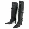 Hermès HERMES SHOES HEEL STRAPS BOOTS 38 BLACK LEATHER BOOTS