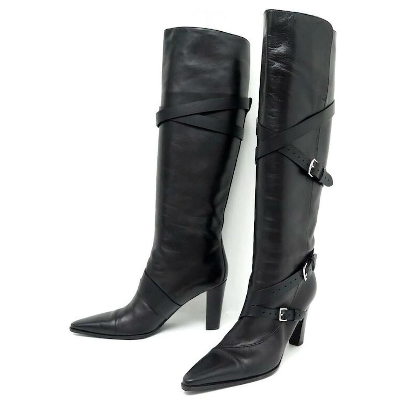 Hermès HERMES SHOES HEEL STRAPS BOOTS 38 BLACK LEATHER BOOTS 1 Hermès HERMES SHOES HEEL STRAPS BOOTS 38 BLACK LEATHER BOOTS