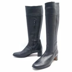 Hermès HERMES SHOES RIDER BOOTS 38.5 BLACK LEATHER RIDING BOOTS