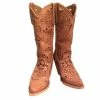 Jean Paul Gaultier Lace Leather Cowboy Boots Beige Caramel