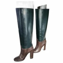 Beautiful CHANEL Boots In Two-tone Leather, New Box + Dustbag Light Brown Dark Green