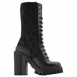 Logo Allover Ankle Boots - Dolce & Gabbana - Black - Leather