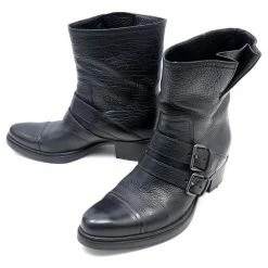 MIU MIU SHOES ANKLE BOOTS IN BLACK LEATHER 37.5 LARGE + BOX LEATHER BOOTS