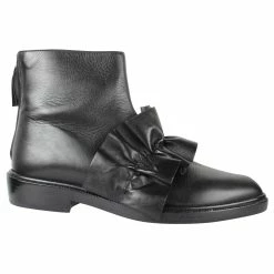 Msgm Black Leather Flat Anckle Boots