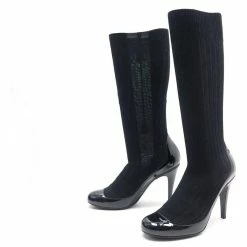 winter shoes Sales 2023 14 NEW CHANEL G SHOES29979 Sock Boots 40 BLACK COTTON PATENT LEATHER