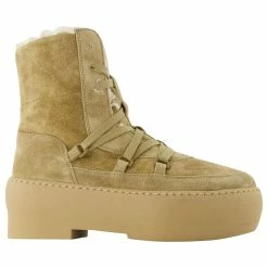 Autre Marque Chunky Sole Lace-Up Boots In Beige Leather