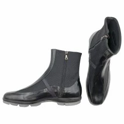 Prada Ankle Boots In Black Technical Fabric & Patent Leather