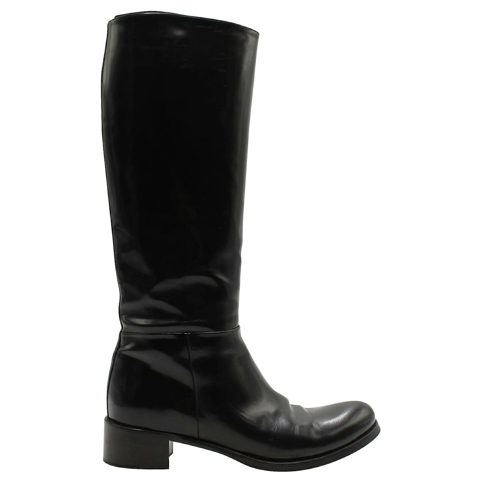Prada Knee High Leather Boots Black 1 Prada Knee High Leather Boots Black