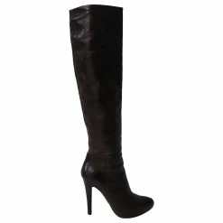 Prada Knee-High High Heel Boots In Brown Leather