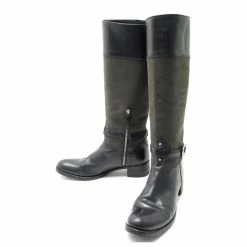 PRADA RIDING BOOTS IN CANVAS AND LEATHER 39 IT 40 FR BLACK LEATHER BOOTS