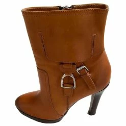 Ralph Lauren Collection Ankle Leather Boots Caramel
