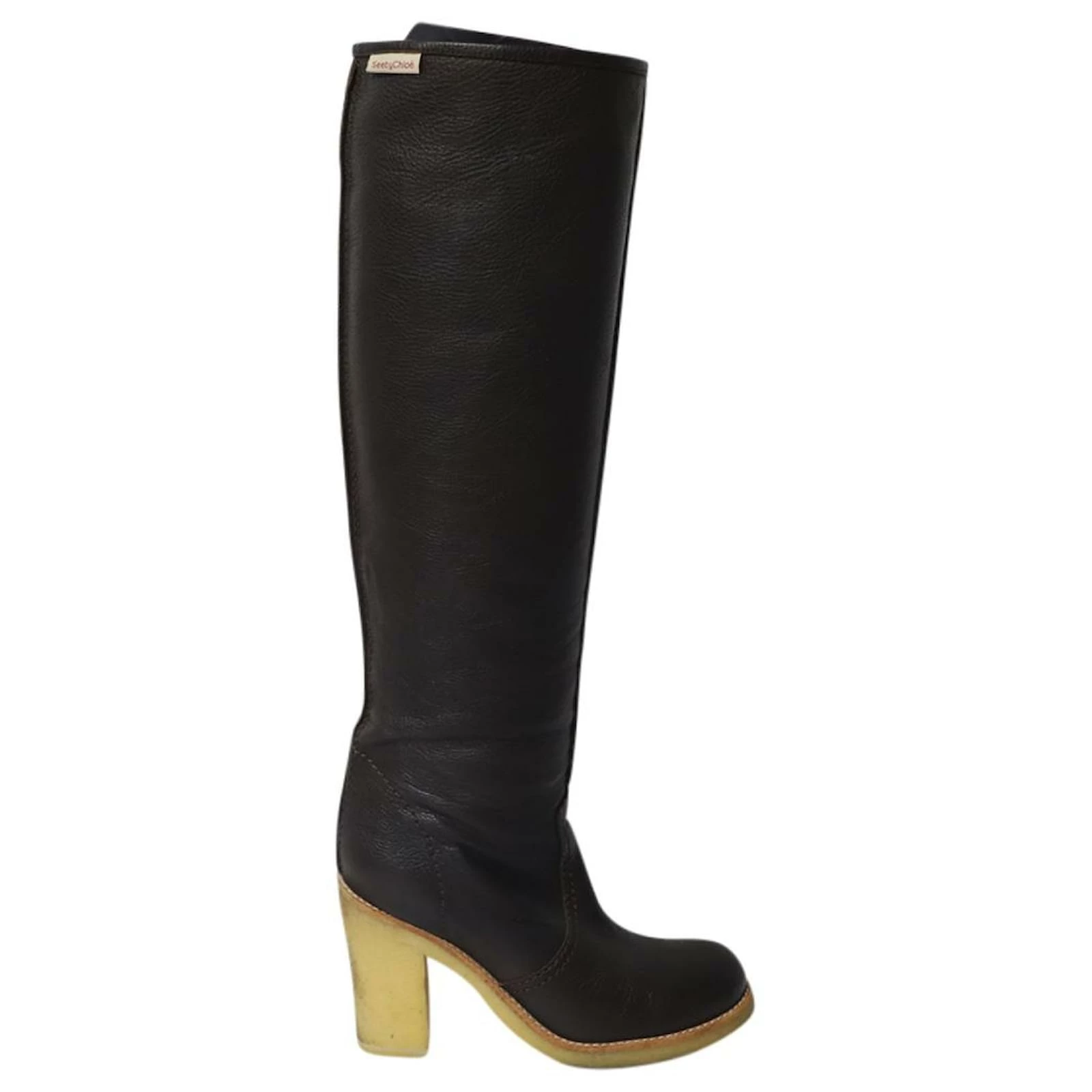 Chloé See By Chloe Knee High Boots With Rubber Sole In Brown Leather 1 Chloé See By Chloe Knee High Boots With Rubber Sole In Brown Leather