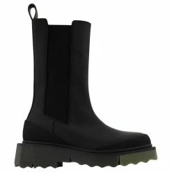 Off-White Off White Sponge Sole High Chelsea Boots In Black/Green Leather Khaki