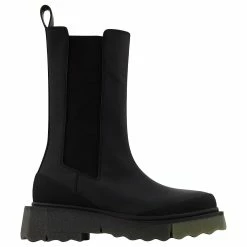 Off-White Off White Sponge Sole High Chelsea Boots In Black/Green Leather Khaki