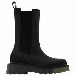 Off-White Off White Sponge Sole High Chelsea Boots In Black/Green Leather Khaki