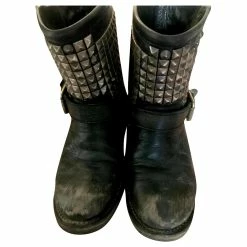 Ash TENNESSE Nickel Studded Black Leather Biker Boots