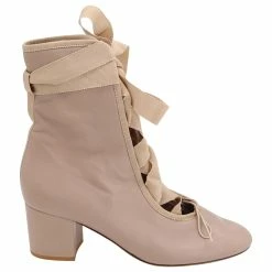 Valentino Garavani Valentino Ballet Lace-Up Ankle Boots In Beige Nappa Leather