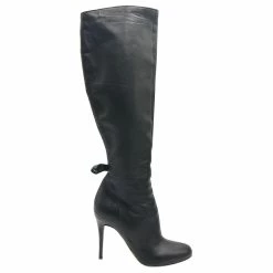 Valentino Knee Length 'Bow' Leather Boots Black