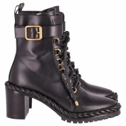 Valentino The Rope Calfskin Combat Boots 70mm In Black Leather