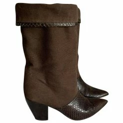 Walter Steiger Cloth And Snakeskin Leather Boots Brown Chocolate