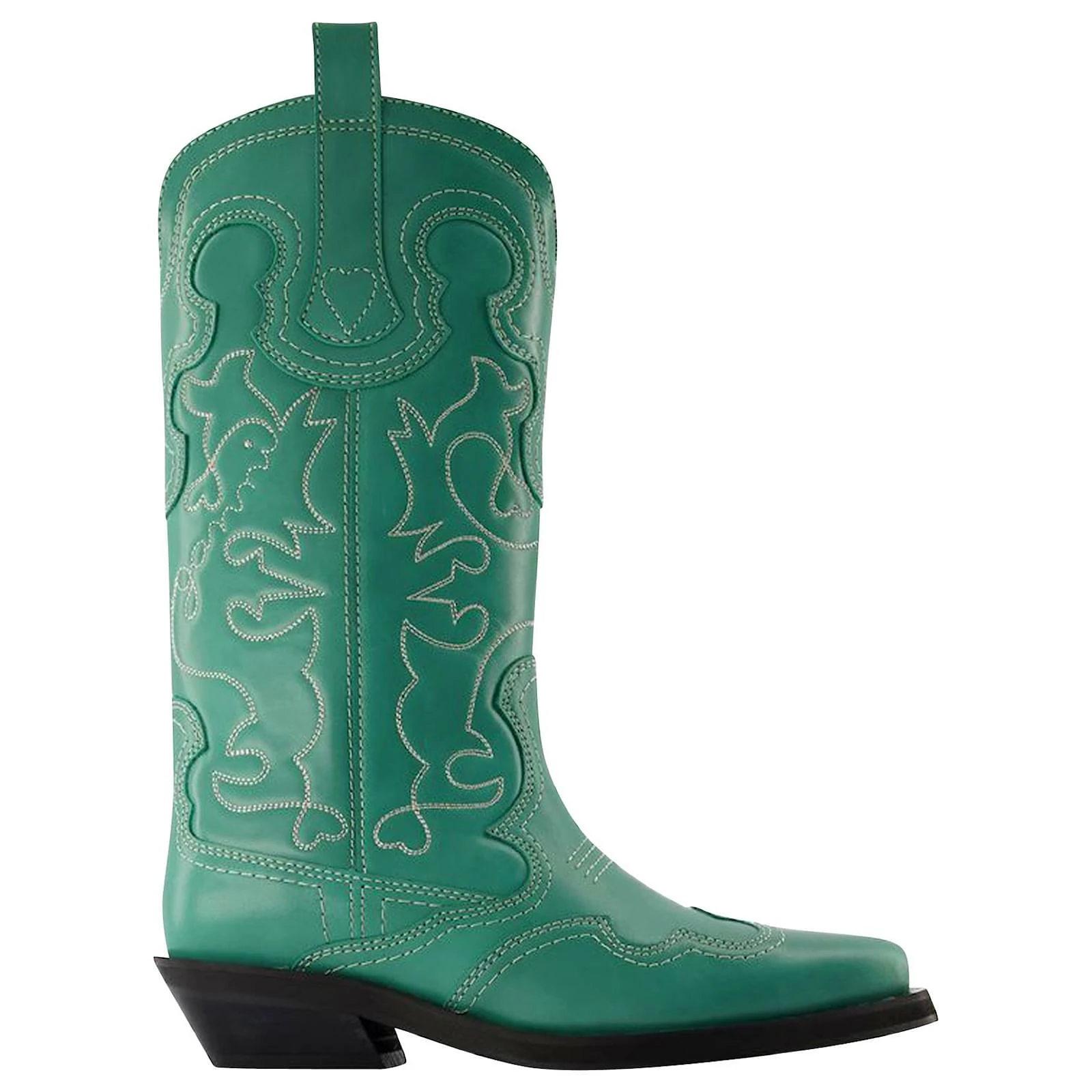 Western Mid Shaft Boots - Ganni - Kelly Green - Leather 1 Western Mid Shaft Boots - Ganni - Kelly Green - Leather
