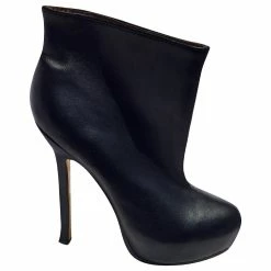 Yves Saint Laurent Trip Too Ankle Boots Black Leather Golden Lining And Soles